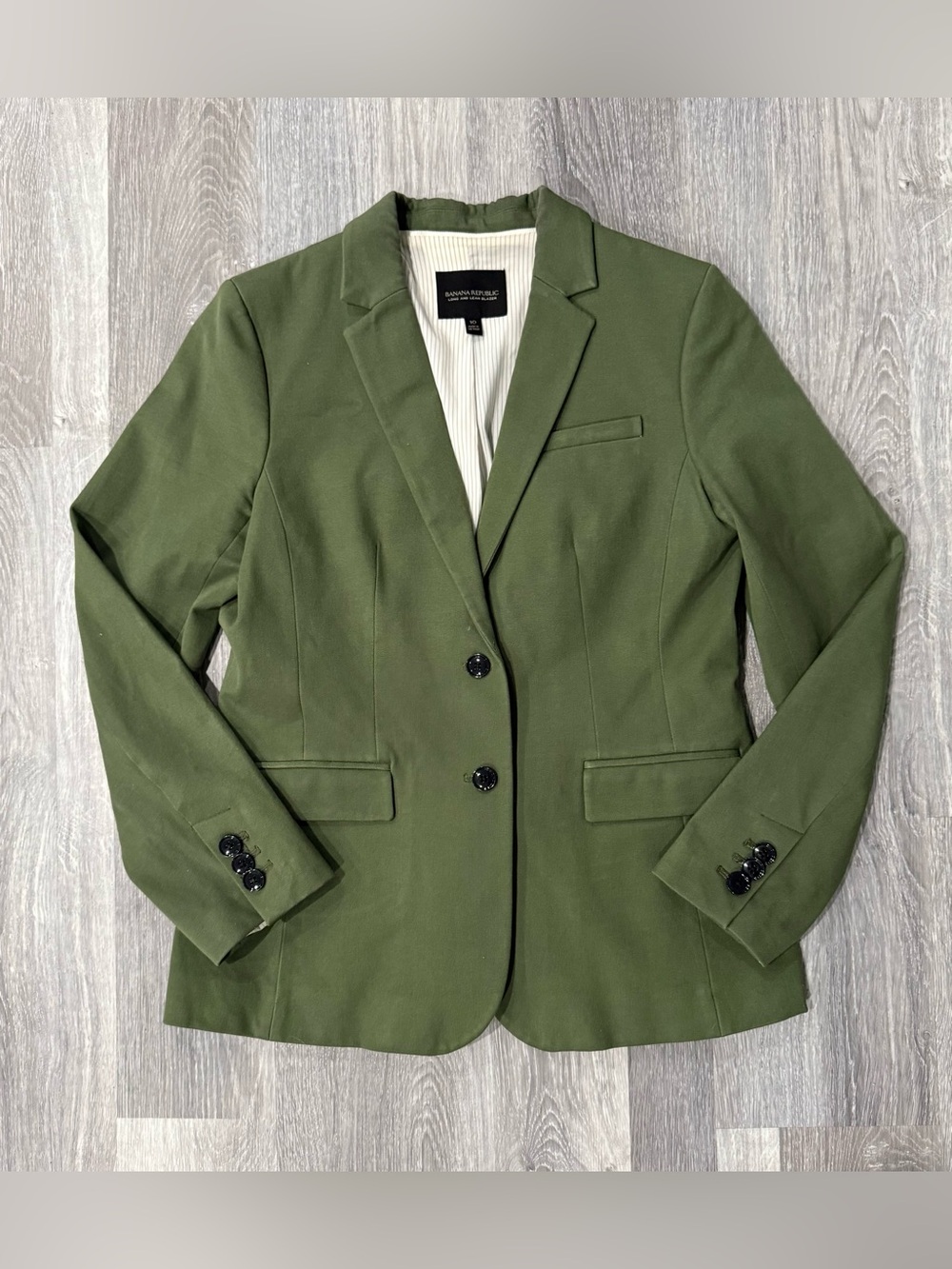 Banana Republic Long and Lean Tailored Olive Green 2 Button Lined Blazer Jacket